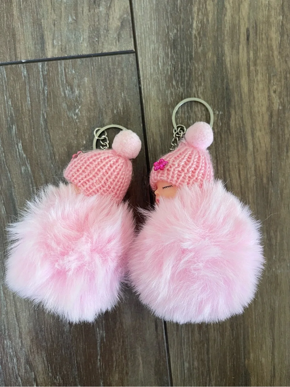 Pink Baby Doll Pom-Pom Keychain - Cute Plush Accessory